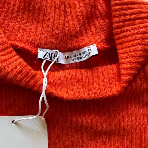 Zara Women Ribbed Dress with Slit Orange Maxi Long Size S - Picture 8 of 9